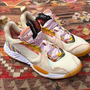 Jordan Beige Sneakers with Colorful Stripes